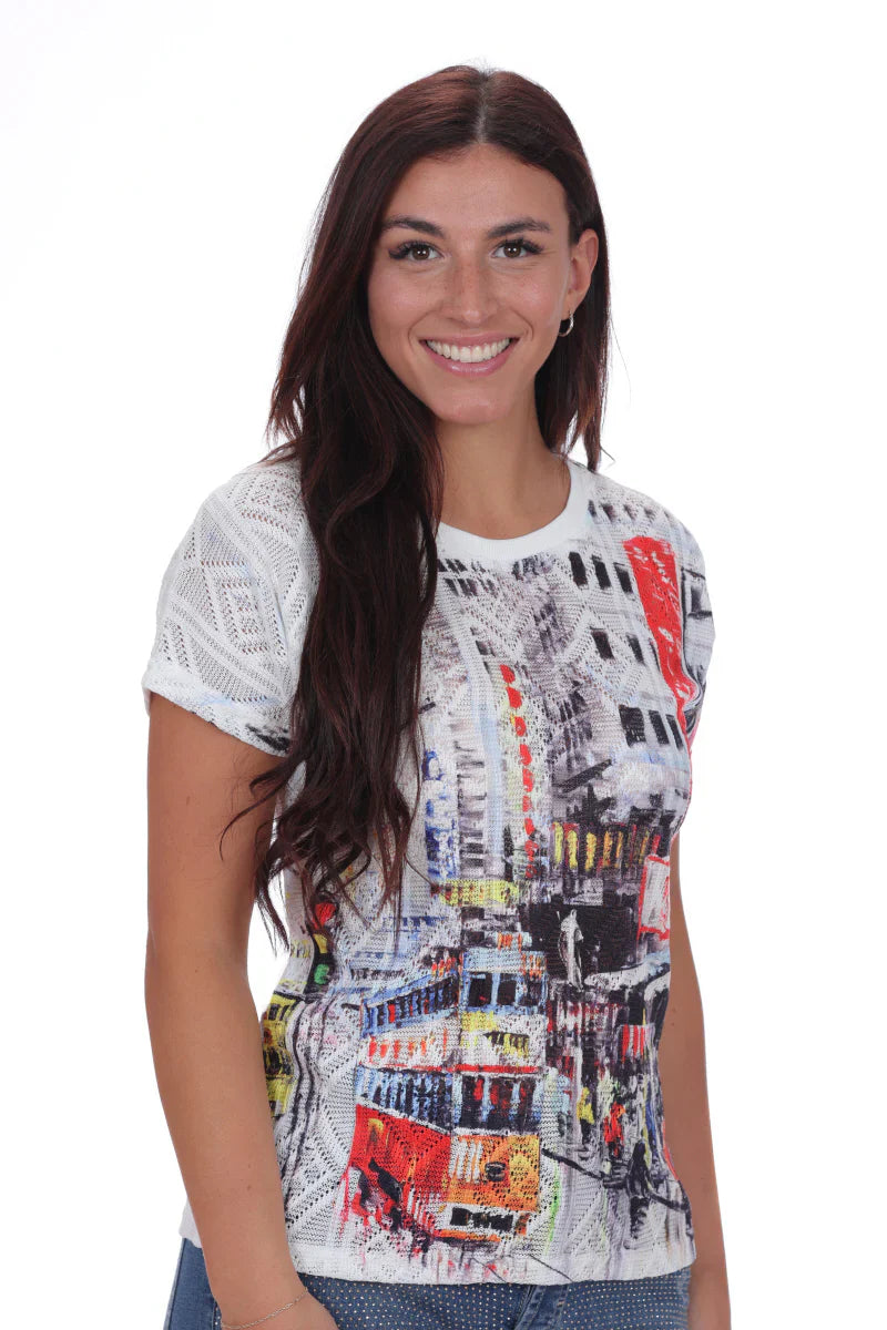 City Print Short Sleeve Top