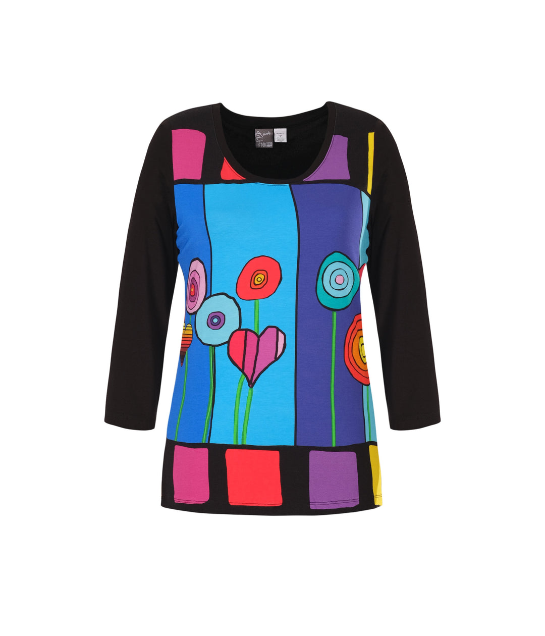 3/4 Sleeve Hearts Flower Top