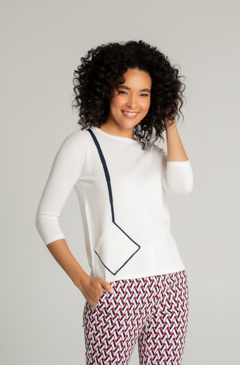 Knit Sweater with Pocket & Contrast Detail