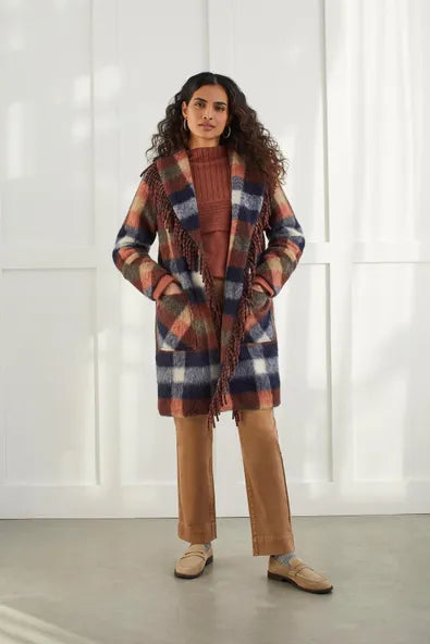 Fringe Plaid Soft Cardigan