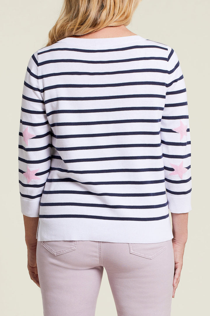 3/4 Sleeve Strip Boat Neck Sweater