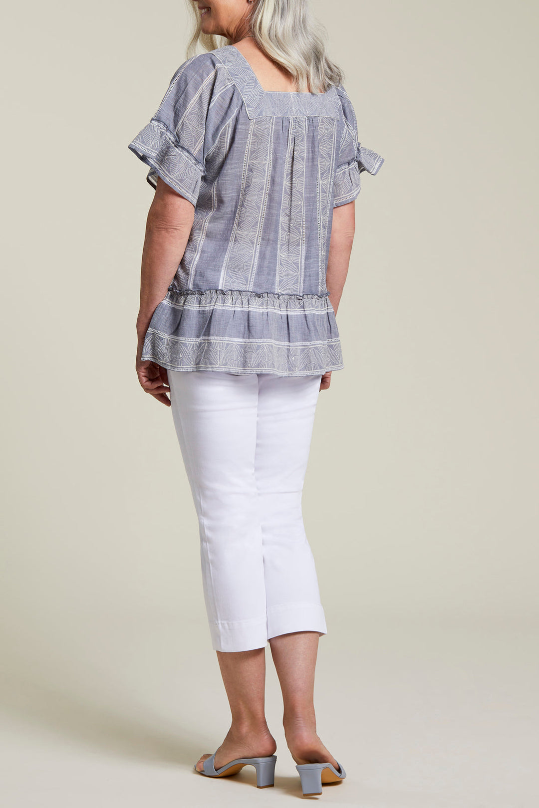 Square Neck Blous With Frill Elbow Sleeve