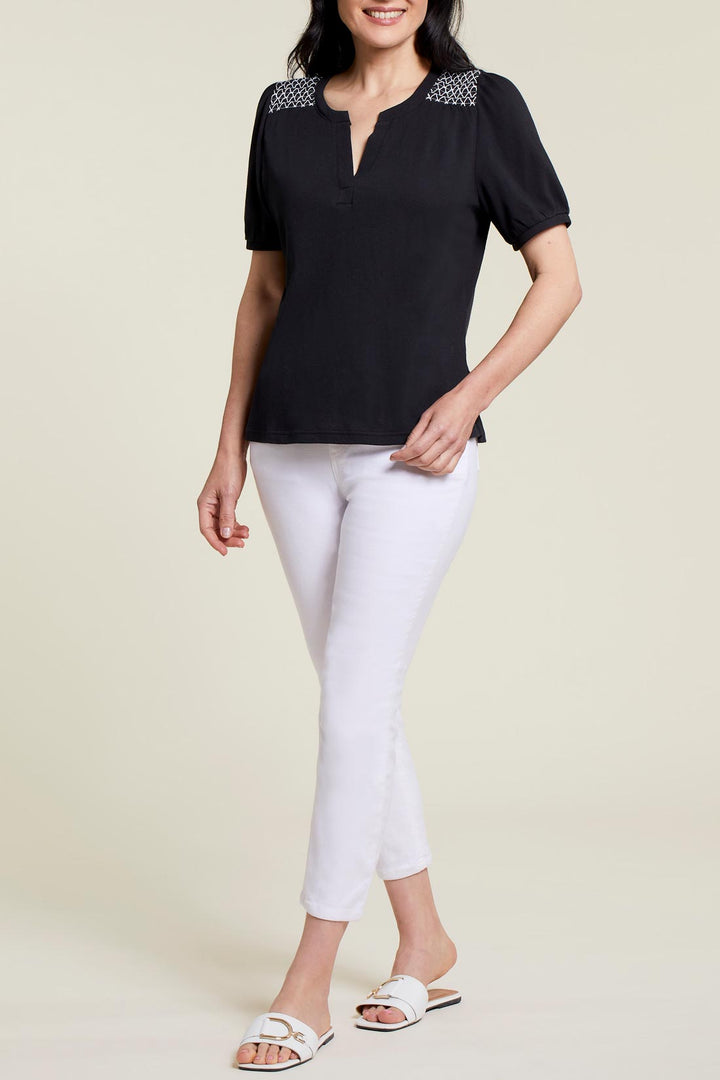 Short Sleeve Henley Top With Contrast Shoulder