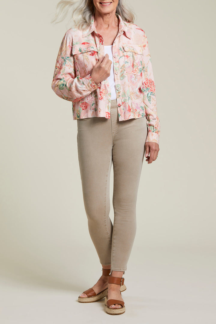 Floral Linen Botton Front Jacket