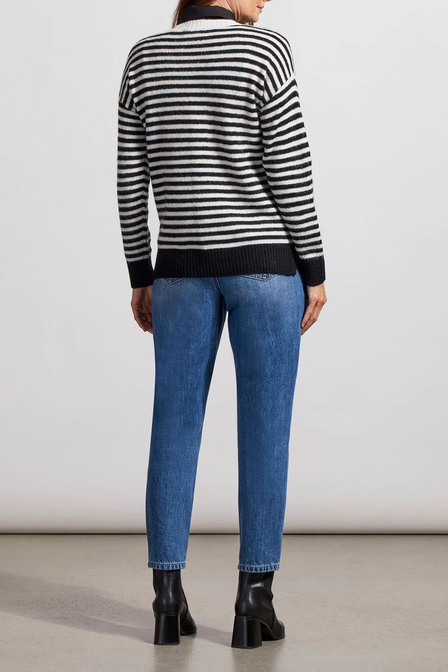 Long Sleeve Stripe Crew Neck Sweater With Slits