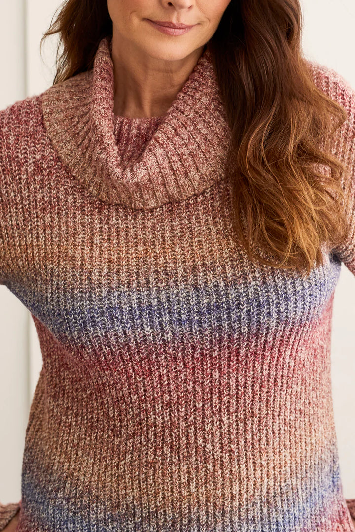Long Sleeve Cowl Neck Space Dye Sweater