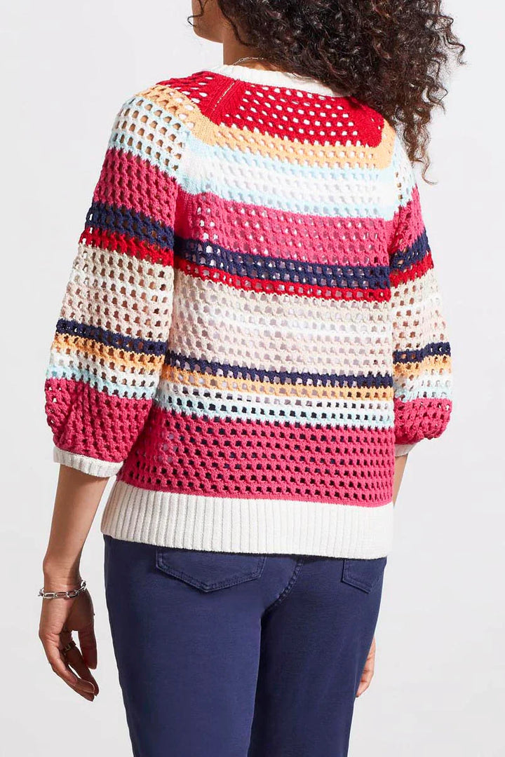 3/4 Sleeve Crew Neck Striped Sweater