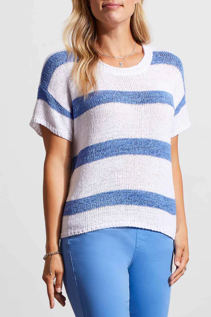 Short Sleeve Scoop Neck Striped Sweater