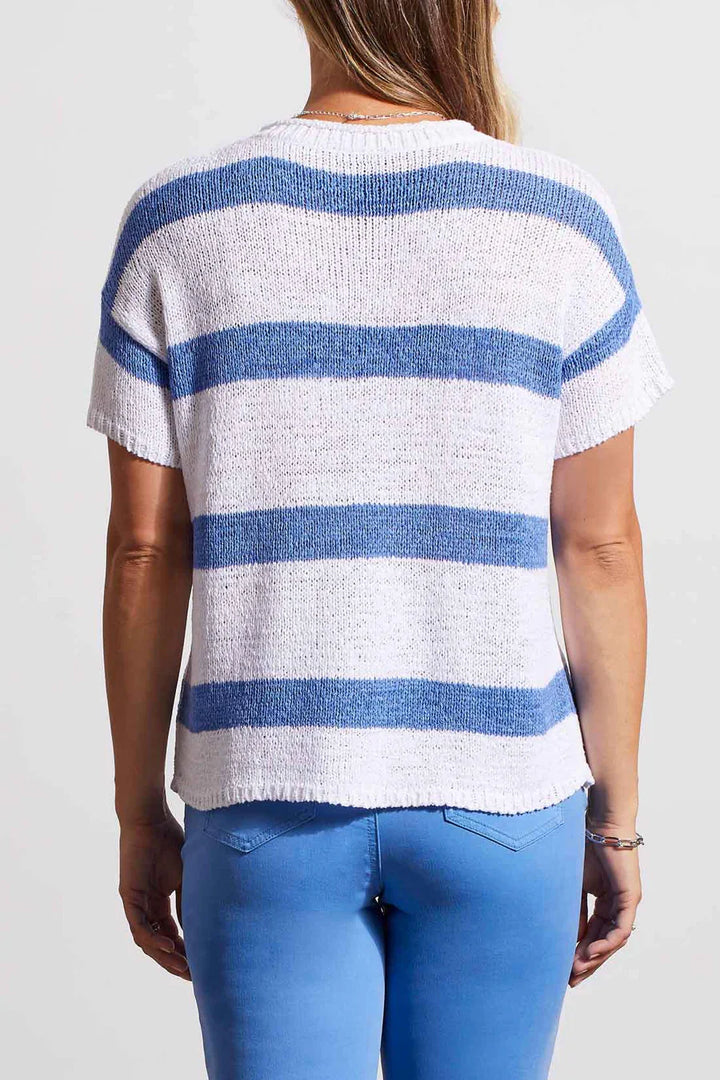 Short Sleeve Scoop Neck Striped Sweater