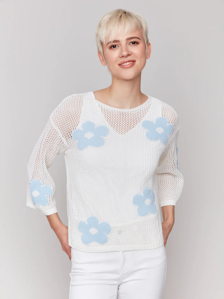 Jacquard Knit 3/4 Sleeve Sweater