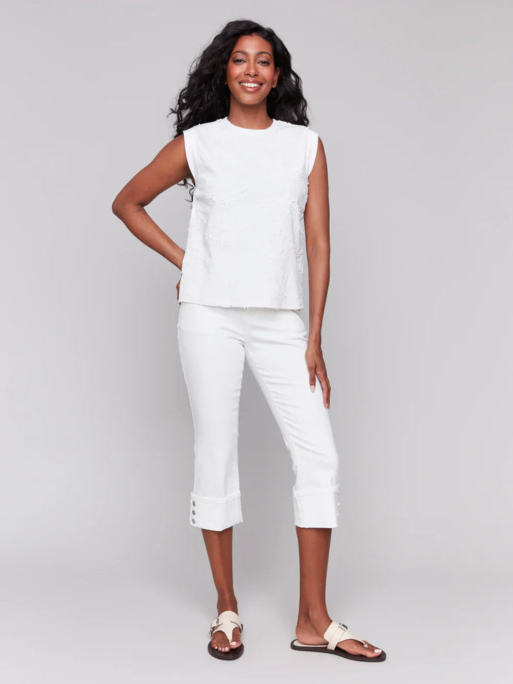 Embroid Jersey Sleevelss Top