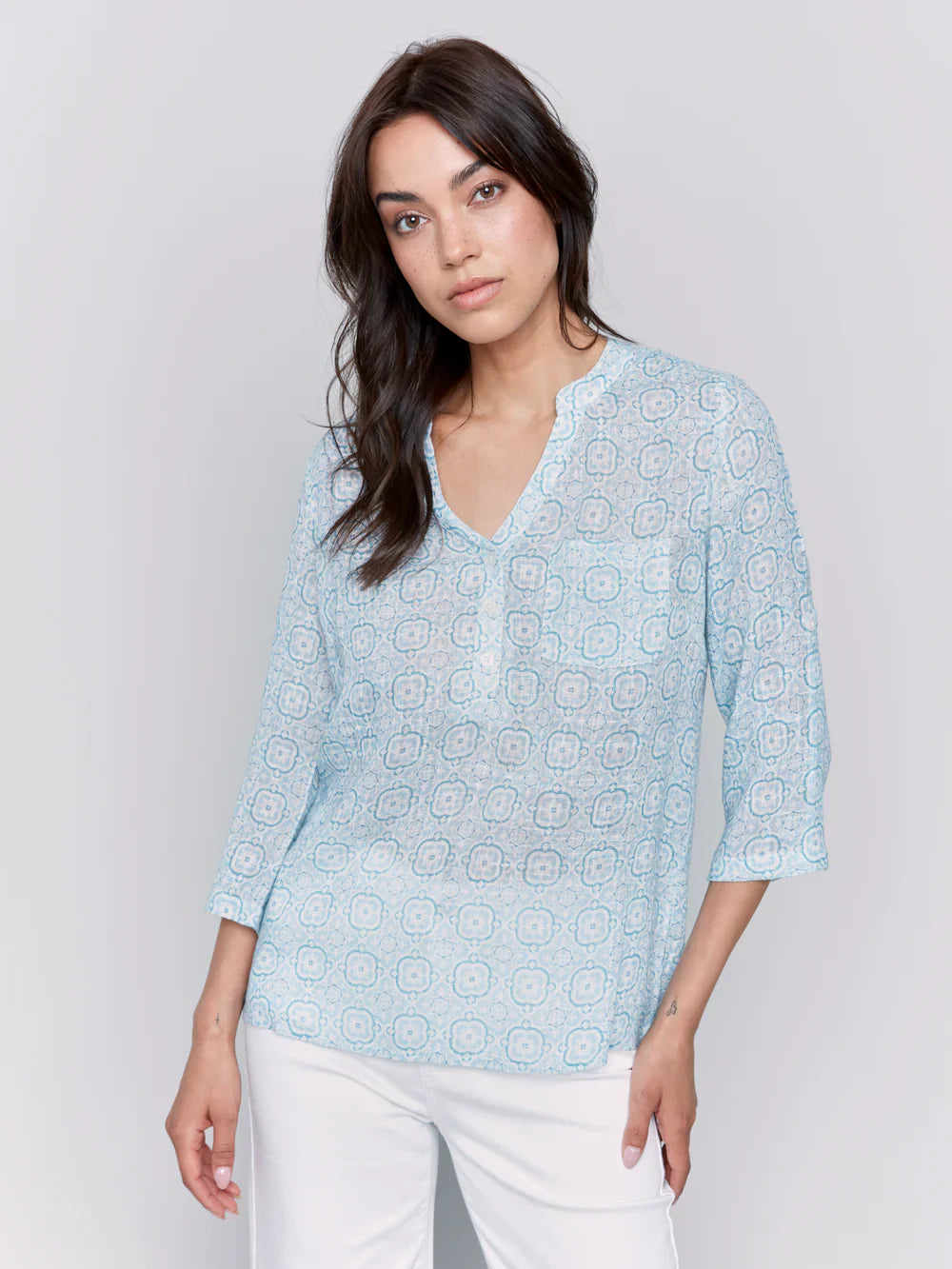 Cotton Gauze Print Roll-Seelev Top