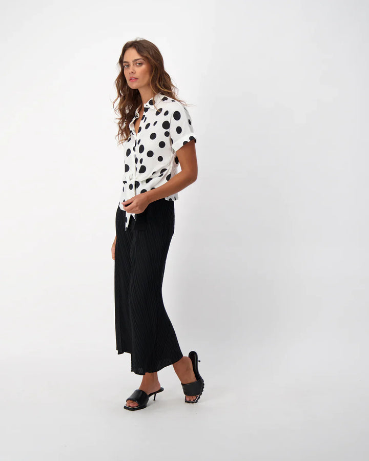 Short Sleeve Polka Dot Tie Front Shirt