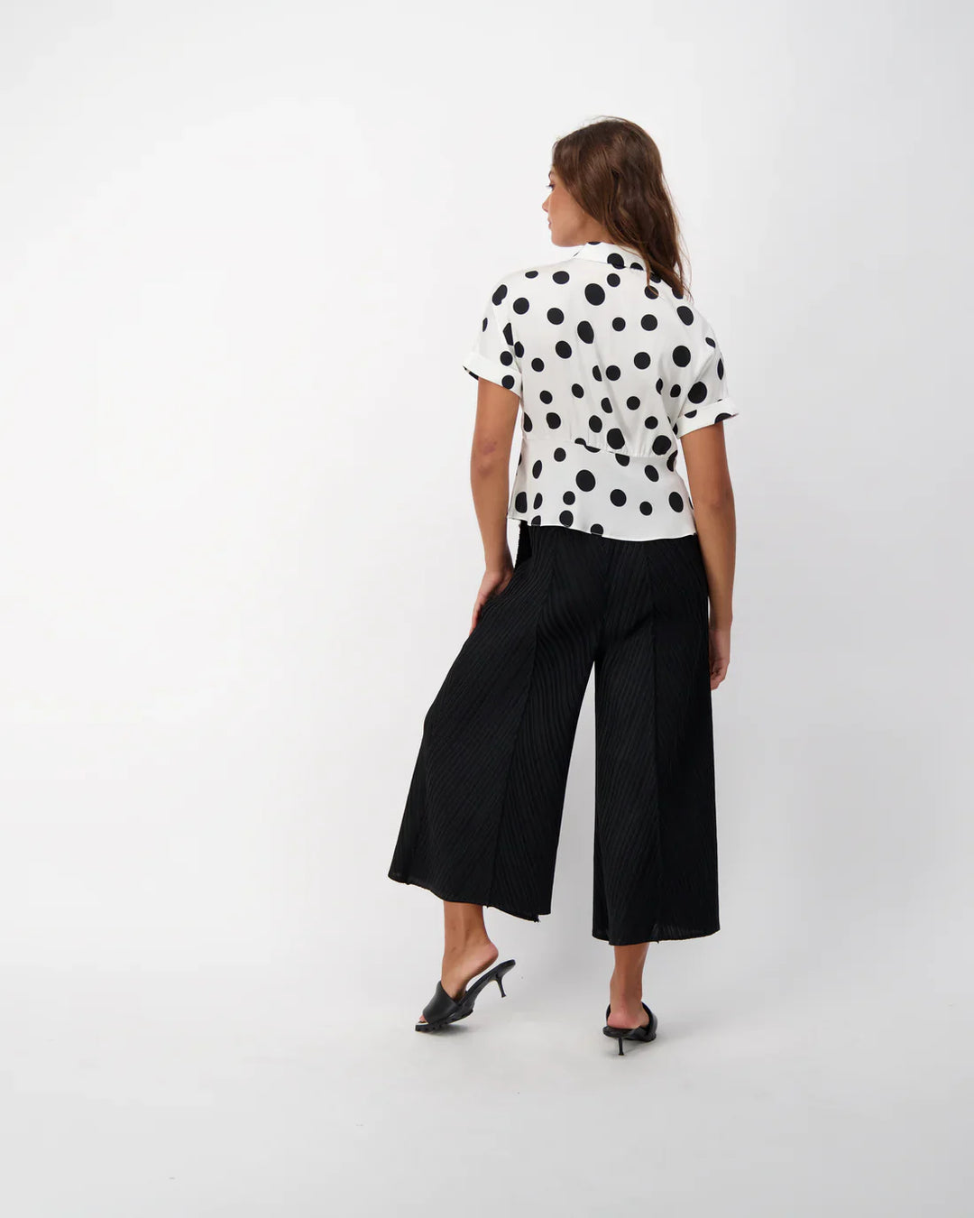 Short Sleeve Polka Dot Tie Front Shirt