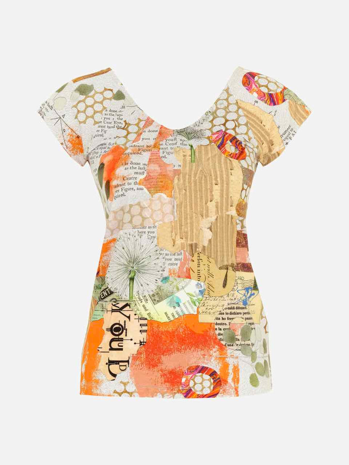 Art Print Off-Shoulder Short Sleeve Top