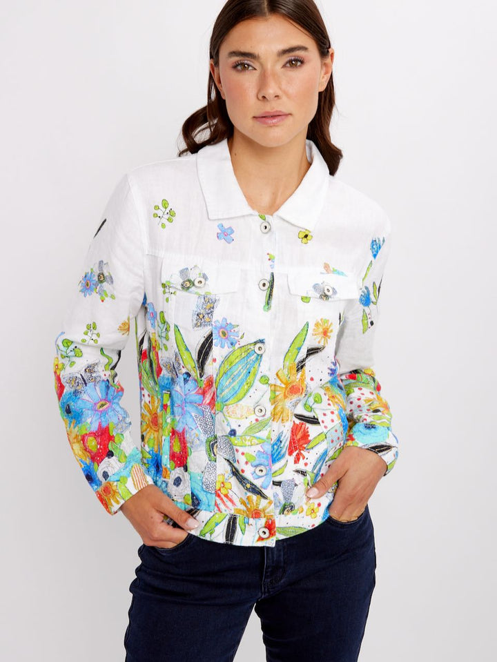 Art Garden Print Baseball Jacket