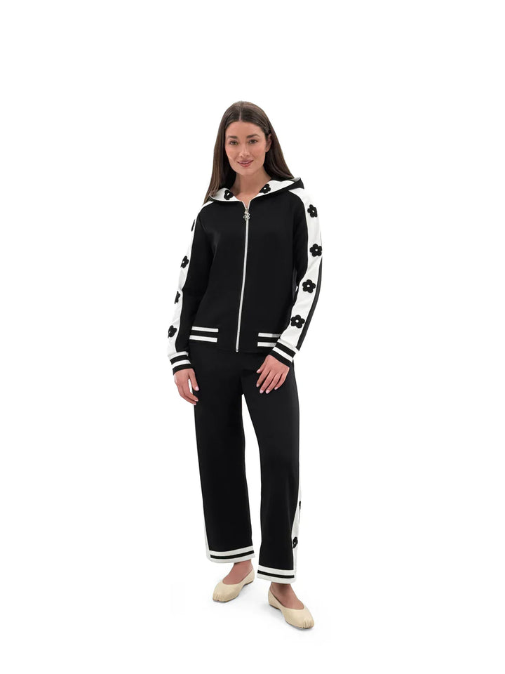 Black White Floral Hoodie