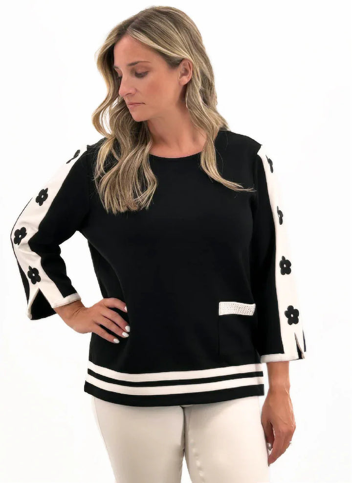Black White Floral Top