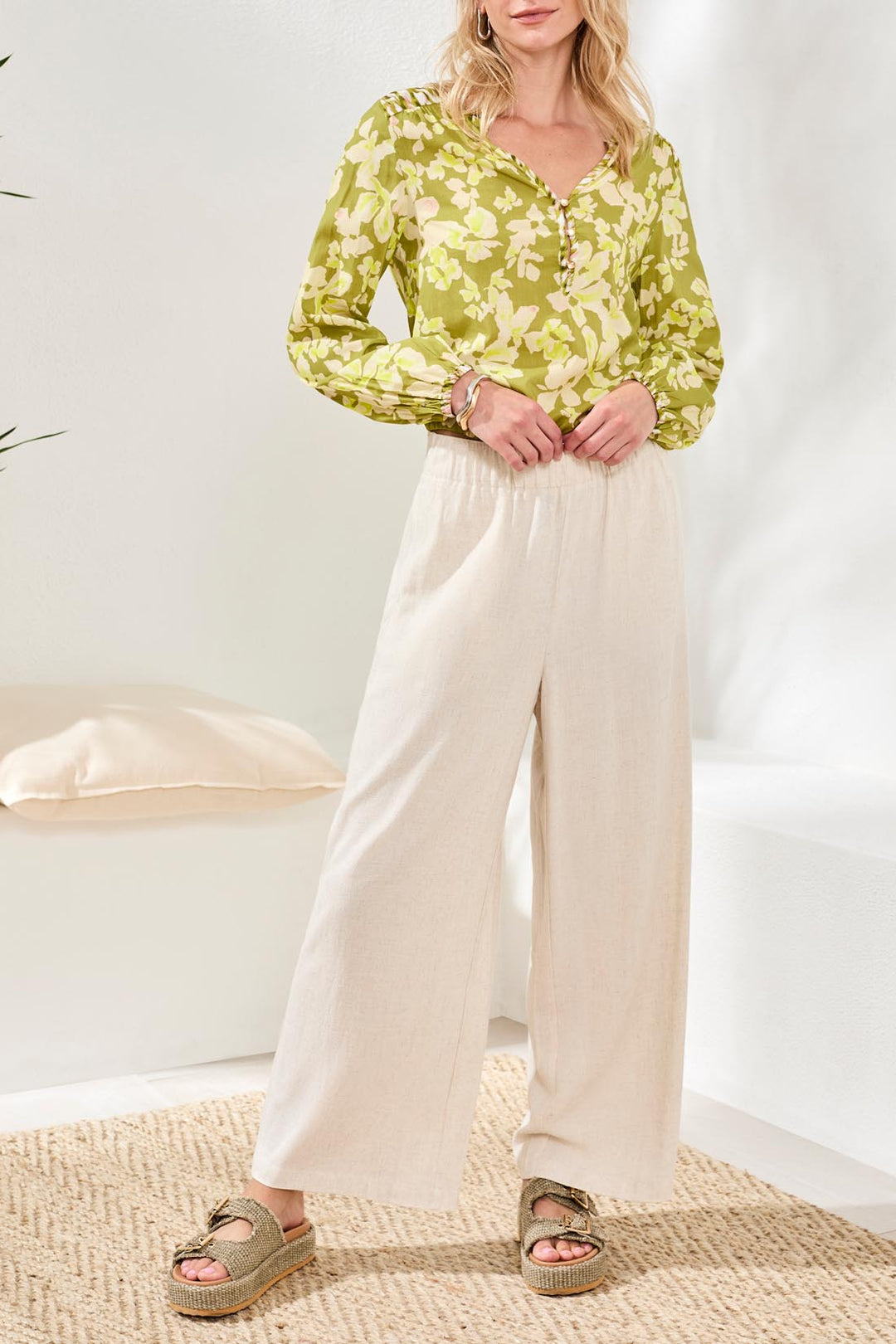 Flowy Linen Wide Leg Ankle Pant