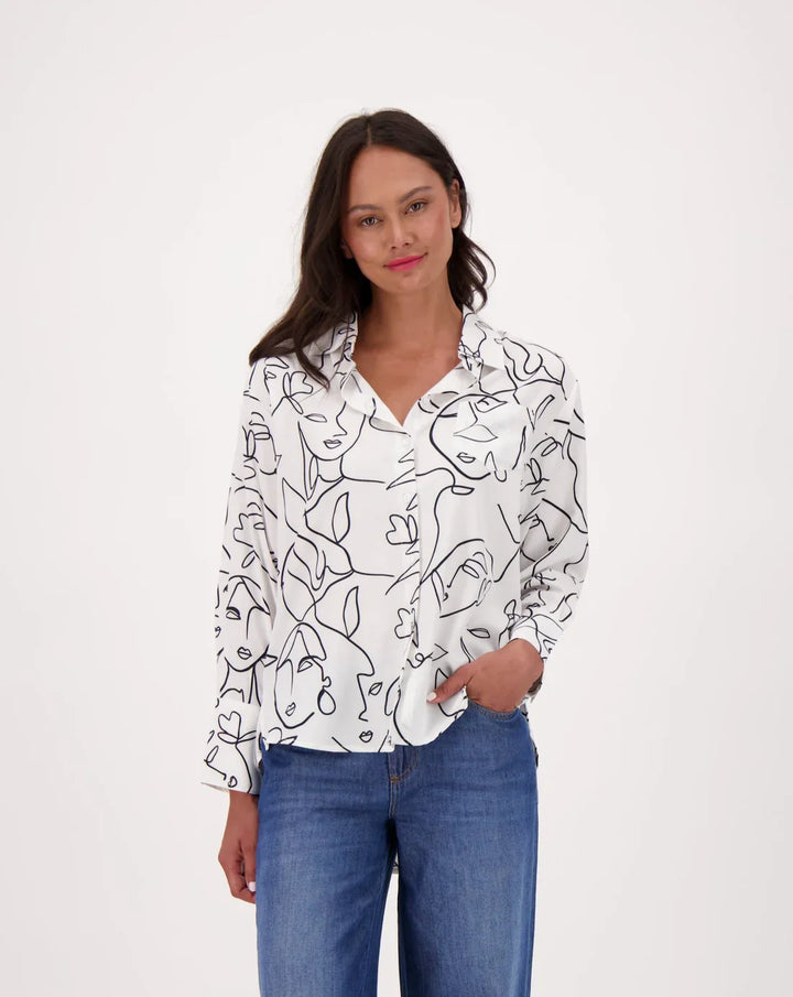 Face Art Print Button-Up Shirt