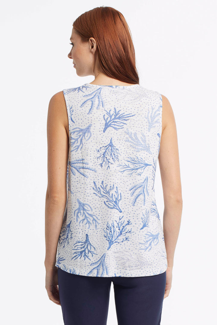 Sleeveless Print Top With Pleated Bib