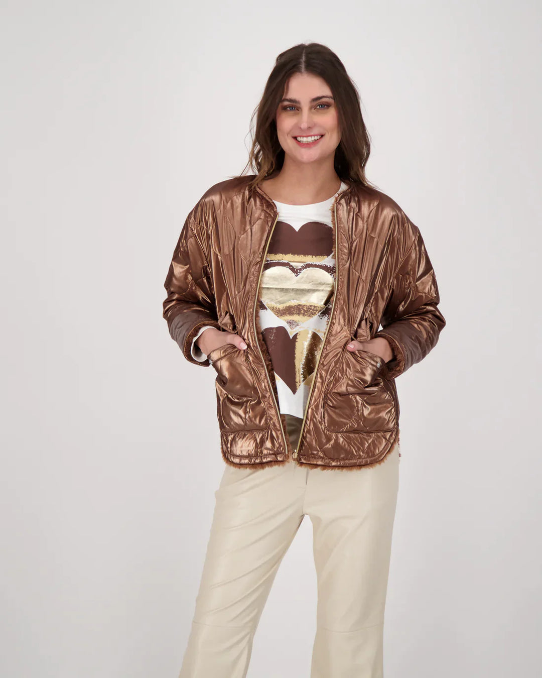 Reversible Metallic Bronze Bomber Jacket