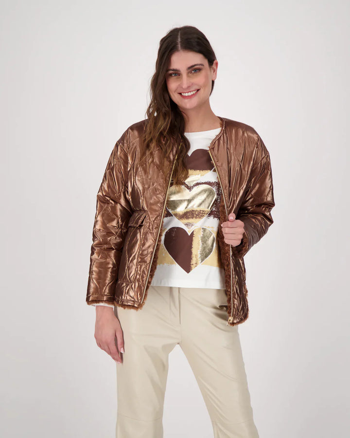 Reversible Metallic Bronze Bomber Jacket