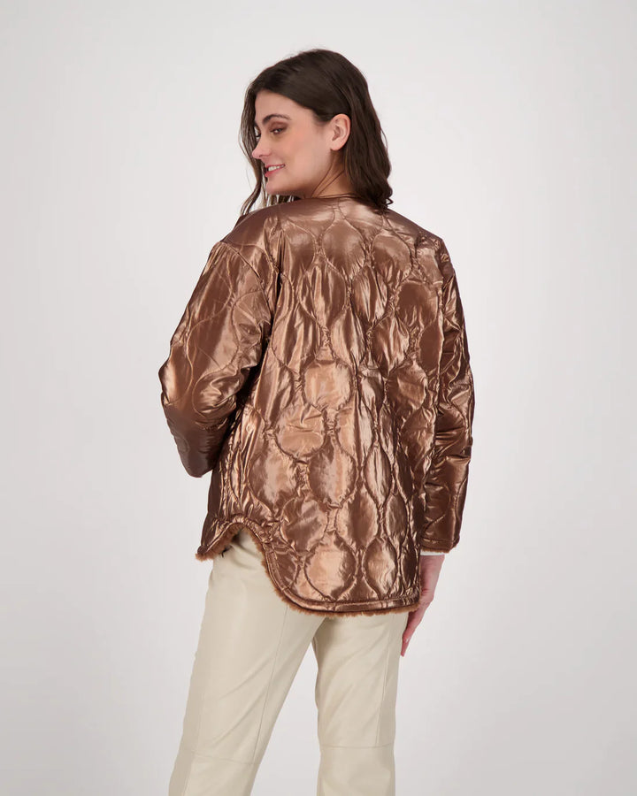 Reversible Metallic Bronze Bomber Jacket