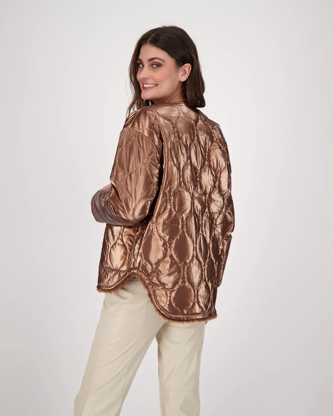 Reversible Metallic Bronze Bomber Jacket