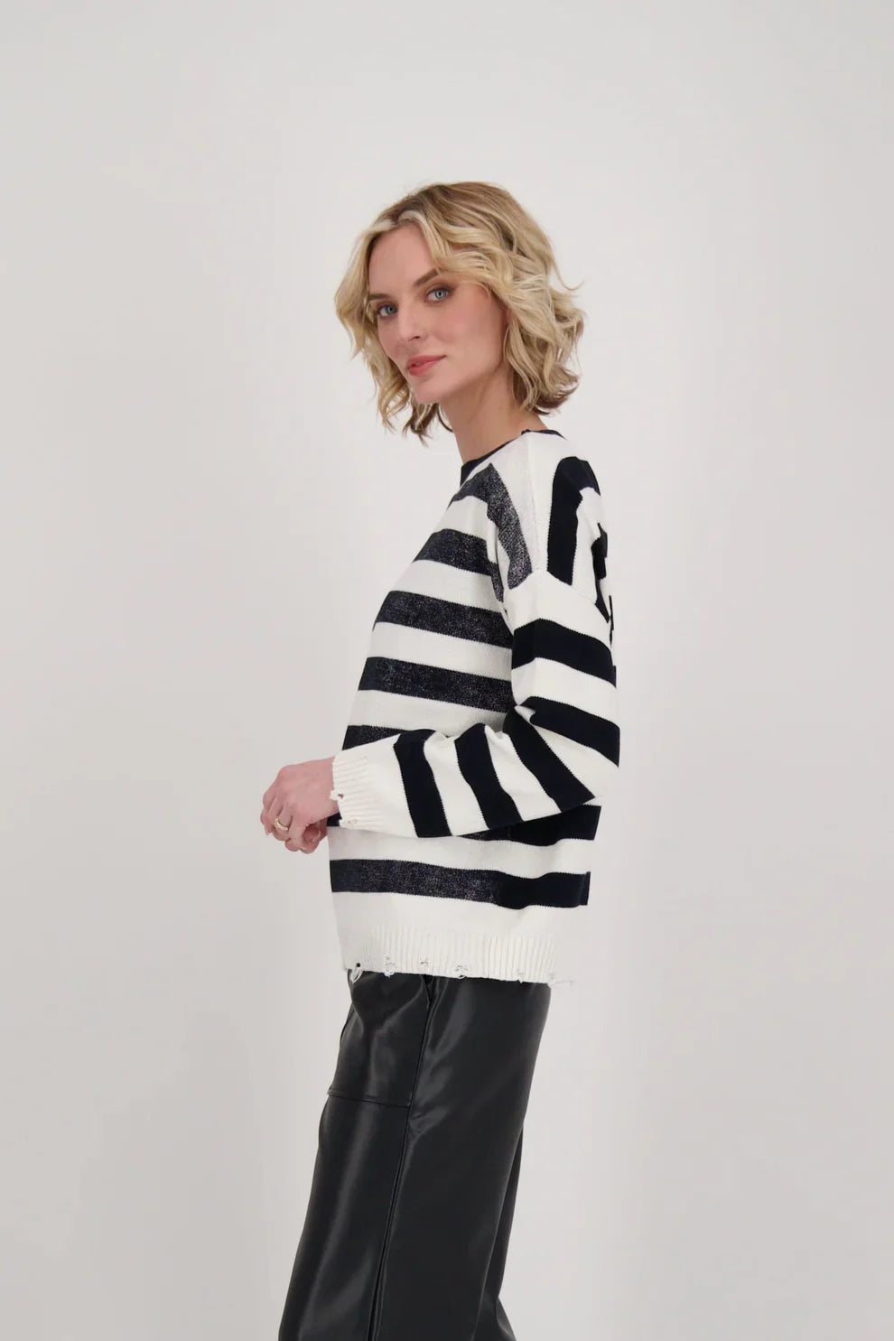 Distressed Hem Stripe Sweater