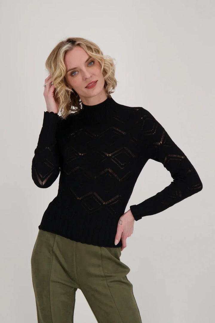 Mock Neck Pointelle Knit Sweater