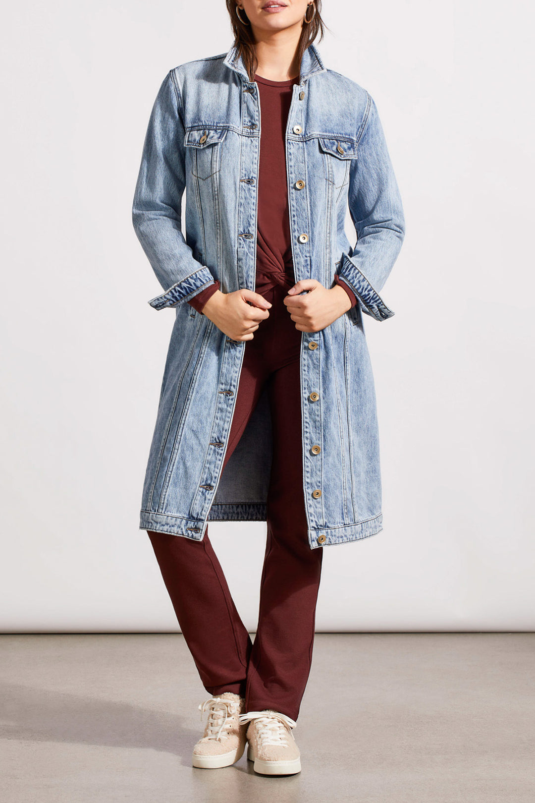 Long Denim Duster With Pockets