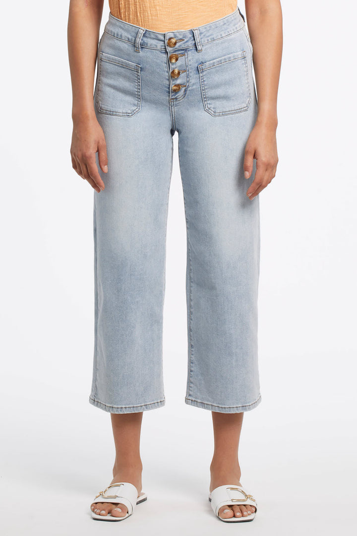 Button-Fly Wide Leg Capri Jean