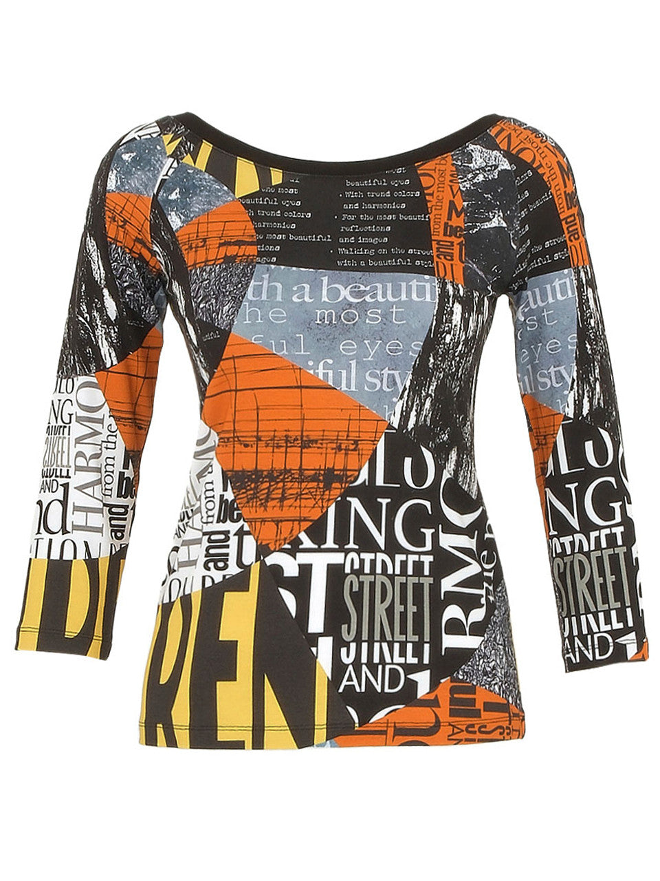 3/4 Sleeve Newspaper Print Top