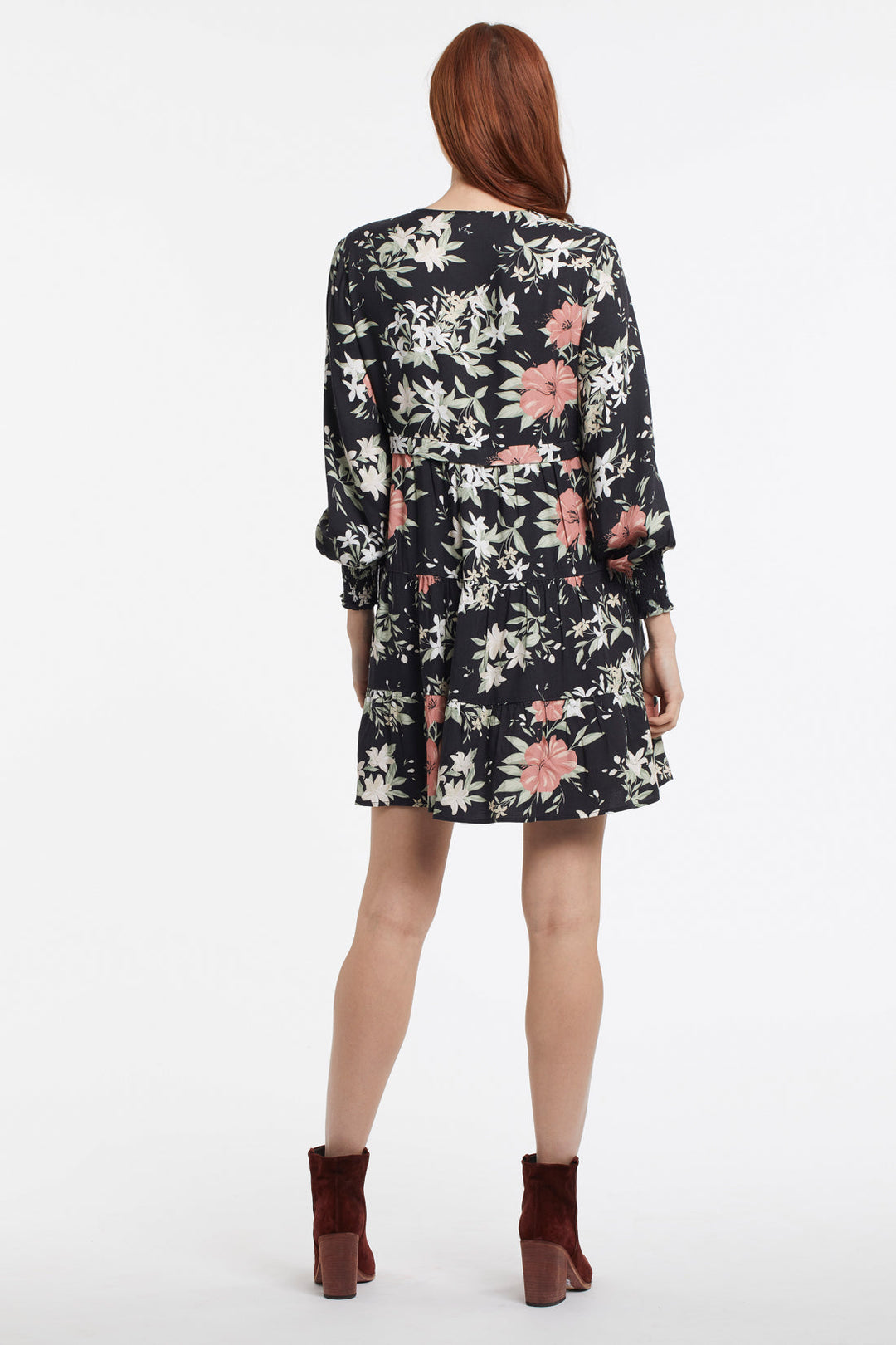 Long Sleeve Tiered Print Dress