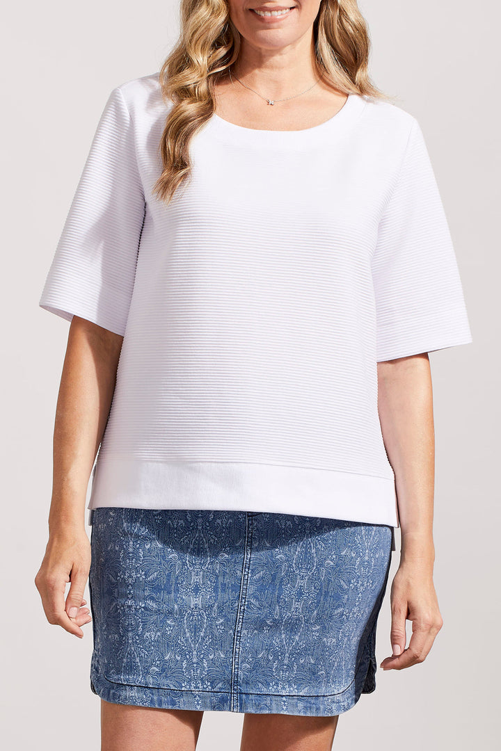 Boat Neck Elbow Sleeve Top