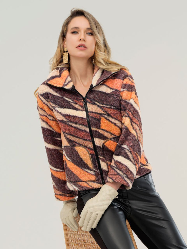 Geometric Print Sherpa Jacket