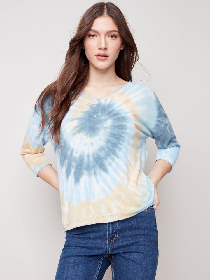 Long Sleeve V-Neck Tie Dye Top