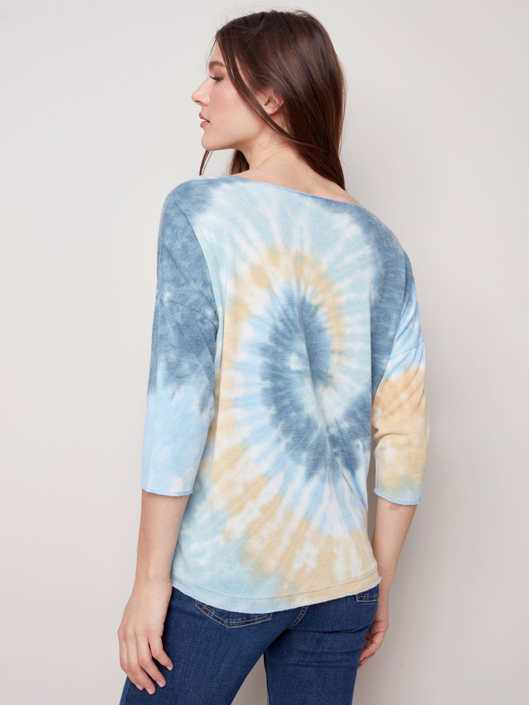 Long Sleeve V-Neck Tie Dye Top