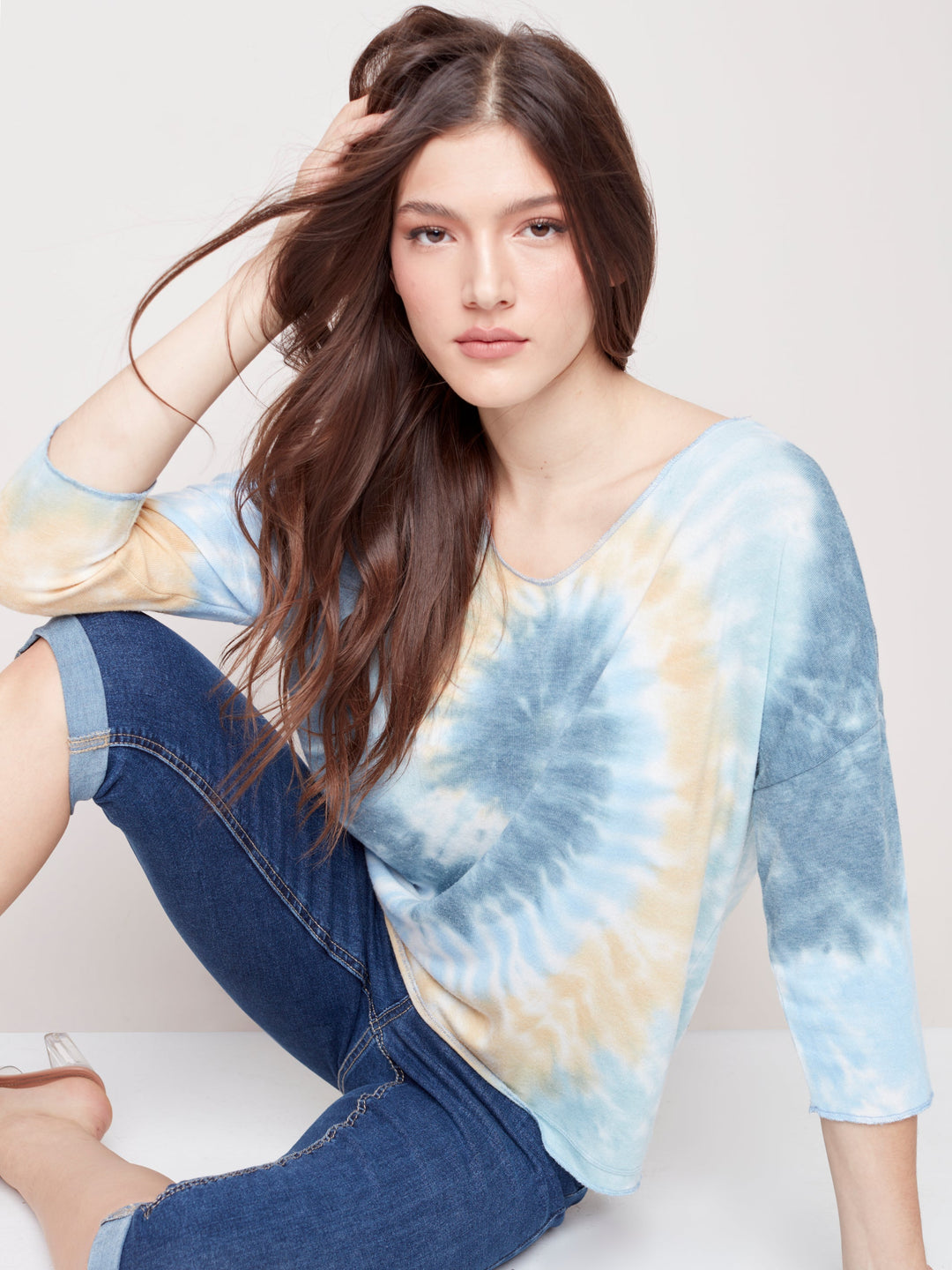 Long Sleeve V-Neck Tie Dye Top