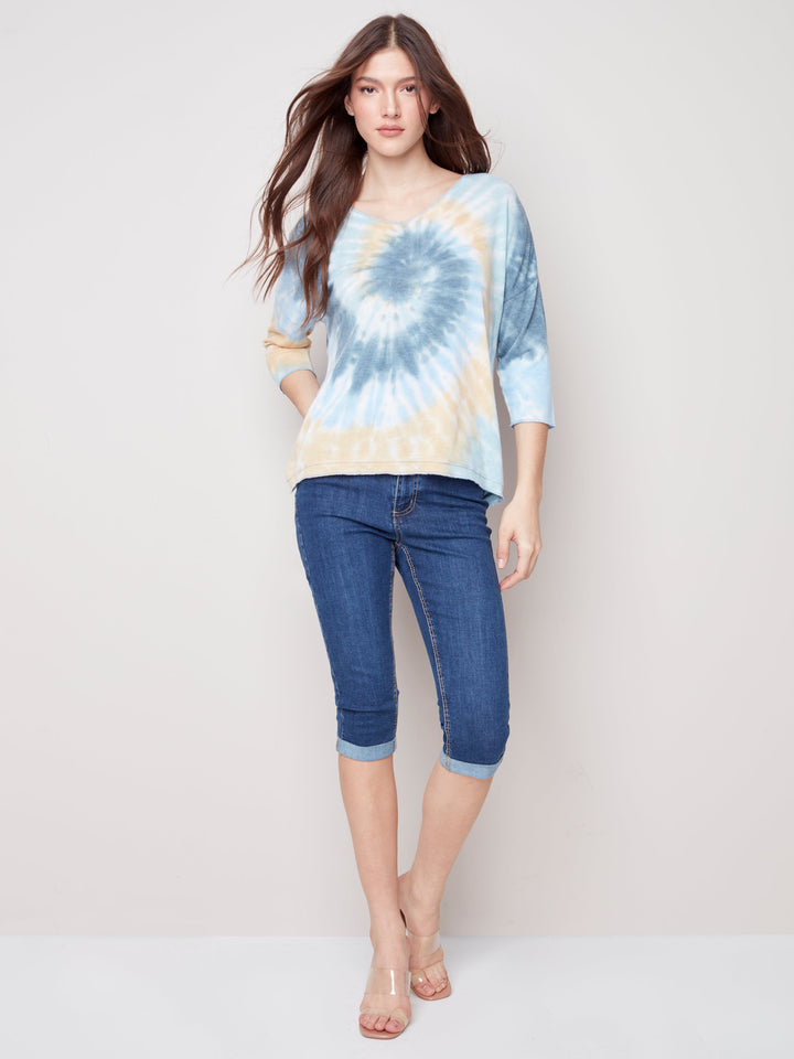 Long Sleeve V-Neck Tie Dye Top