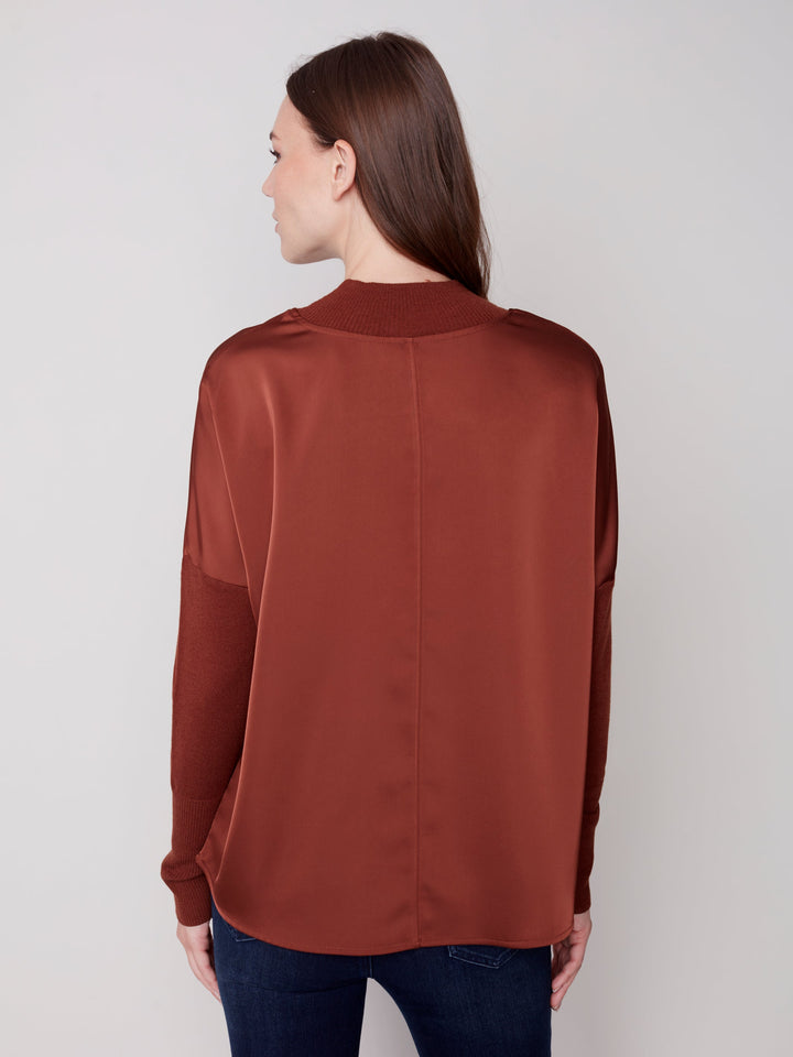 Satin Knit Combo Long Sleeve Top