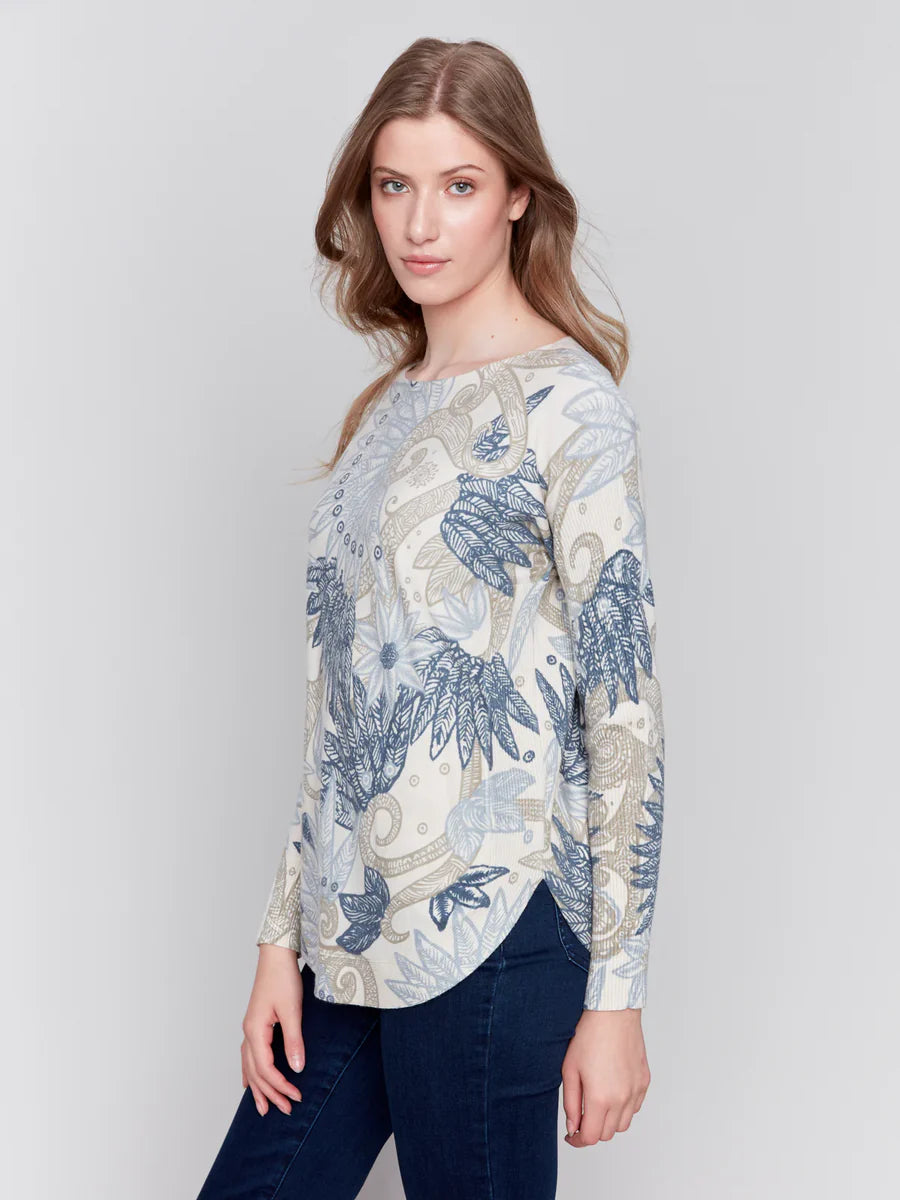 Printed Round Hem Sweater