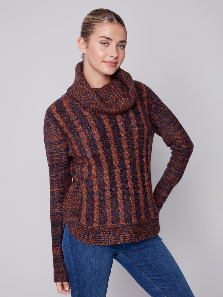 Two-Tone Cable Knit Sweater