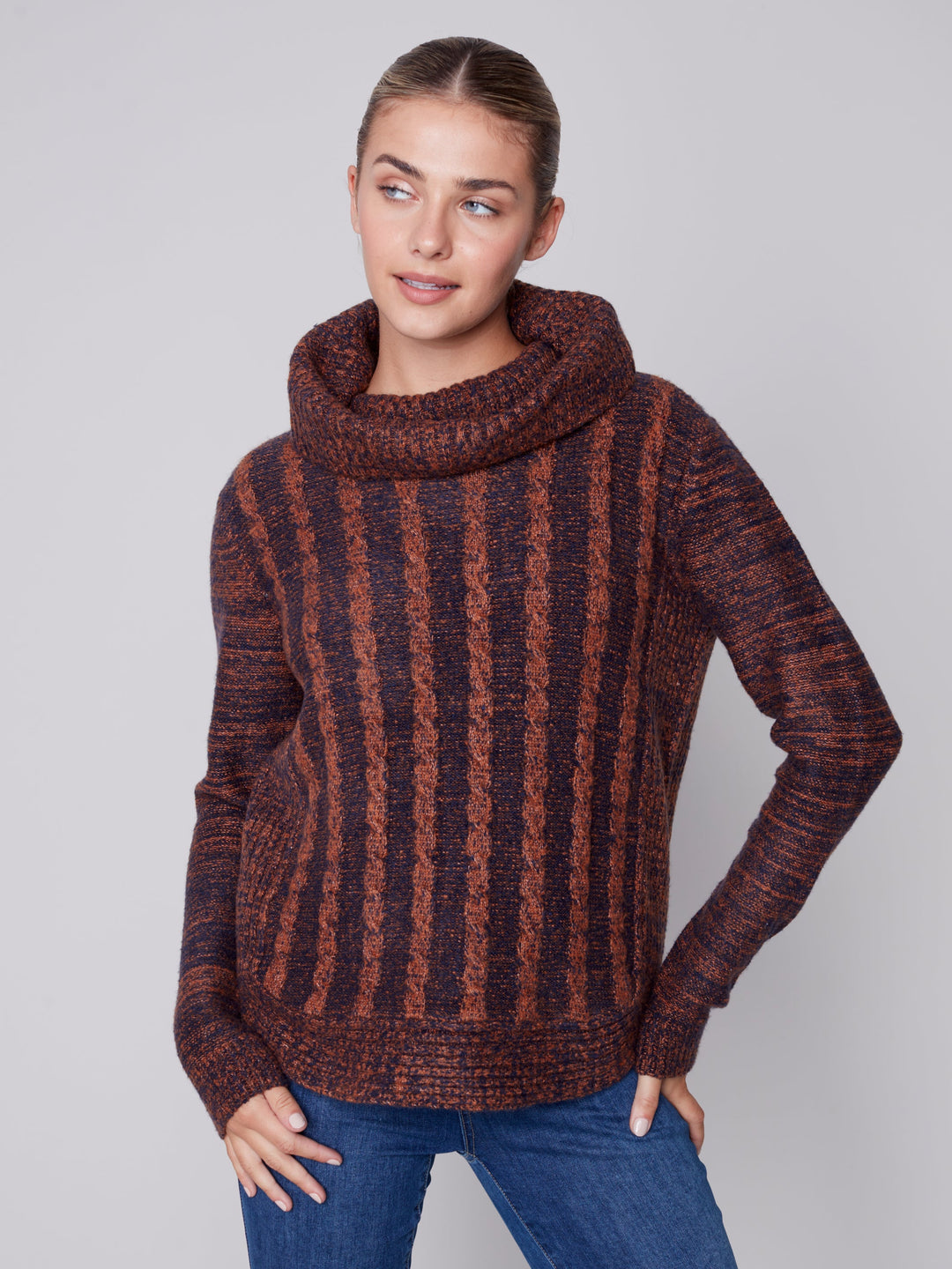 Two-Tone Cable Knit Sweater