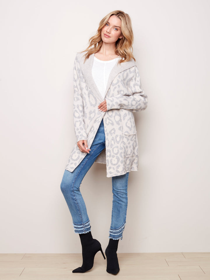 Animal Jacquard Hooded Knit Cardigan