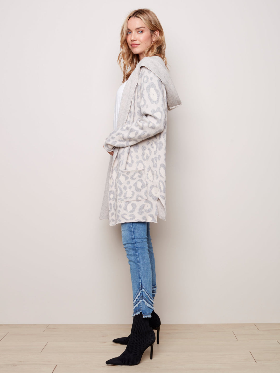 Animal Jacquard Hooded Knit Cardigan