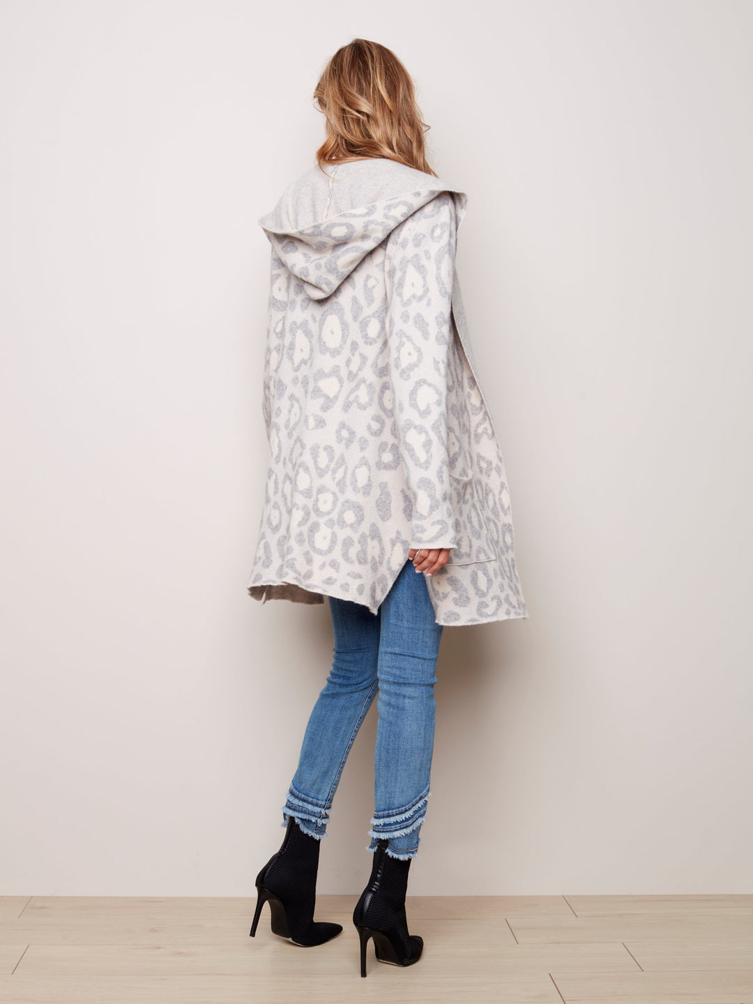 Animal Jacquard Hooded Knit Cardigan