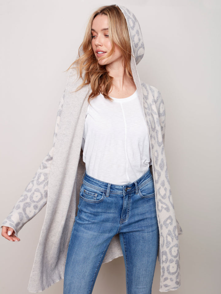 Animal Jacquard Hooded Knit Cardigan