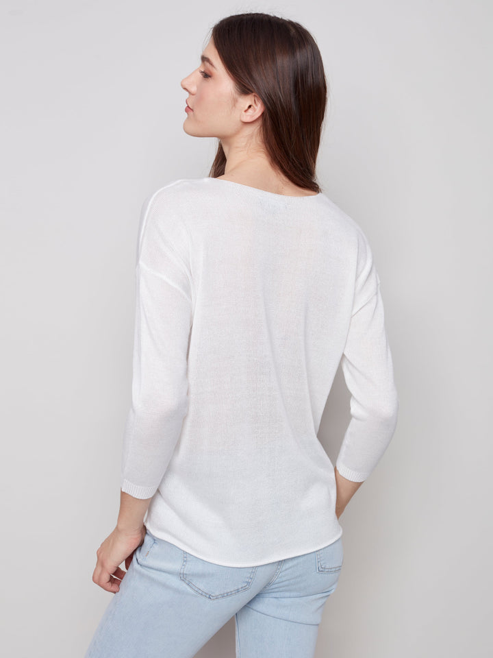 Printed Long Sleeve V-Neck Top